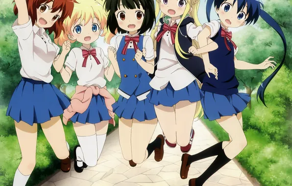 Picture joy, girls, anime, art, form, Schoolgirls, oomiya shinobu, inokuma youko
