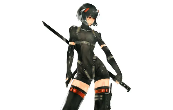 Picture girl, weapons, katana, anime, art, costume, ghost in the shell, raiden