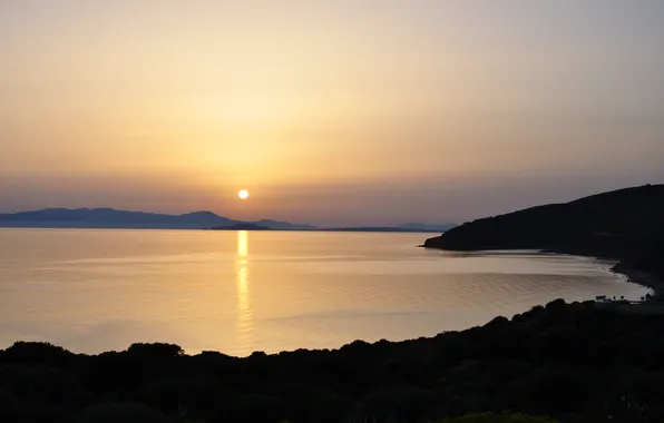 Sea, the sun, sunset, hills, Bay