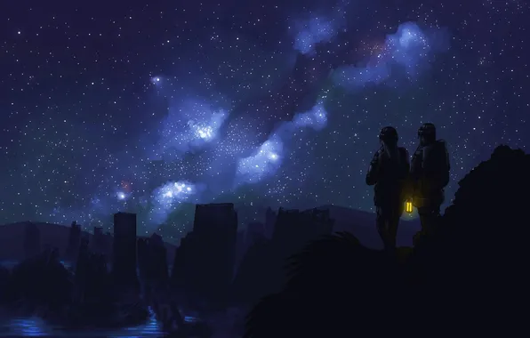 The sky, night, people, glow, stars, Night lighting