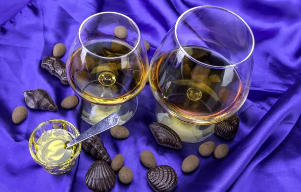 Glasses, candy, cognac