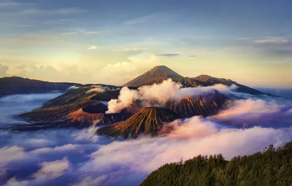 Clouds, nature, Indonesia, Java, Indonesia, the volcano Bromo, Bromo-Tengger-Semeru National Park, Caldera Tengger