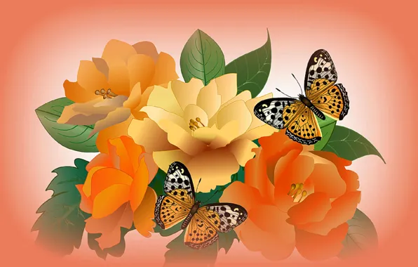 Flowers, collage, butterfly, vector