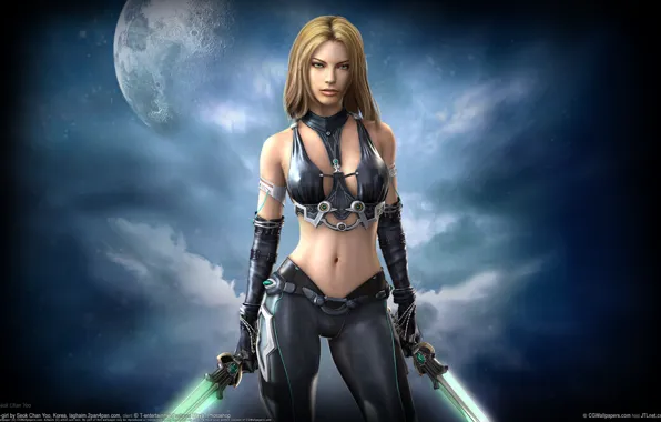 The moon, Seok Chan Yoo, CG Wallpapers, Swords