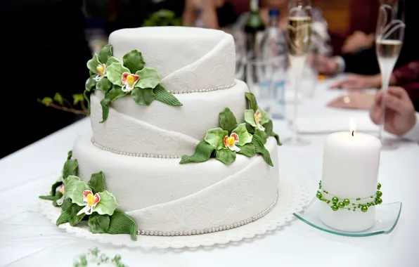 Cake, wedding, decor, prazdinik, glass of champagne