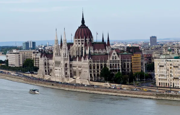 River, promenade, Palace, Hungary, Budapest, Parliament