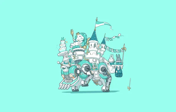 Picture Art, Machine, Castle, Illustration, Minimalism, Characters, King, Bunny