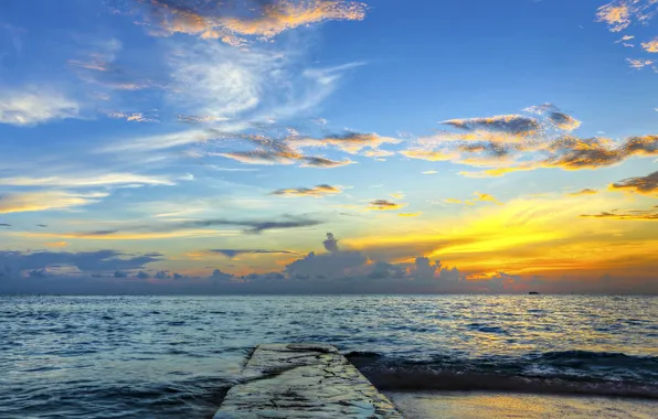 Sea, the sky, sunset, coast, horizon