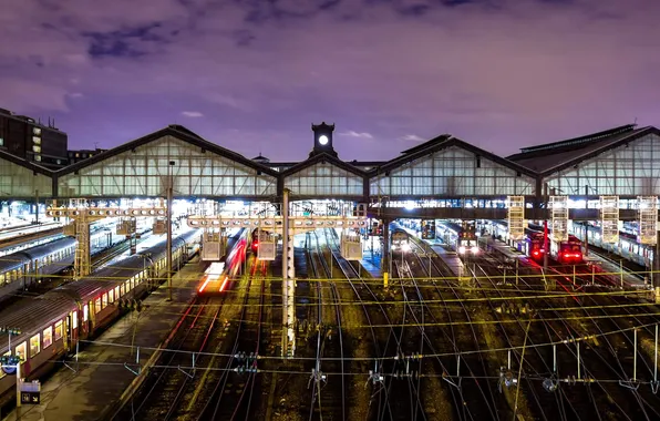 Lights, France, Paris, rails, station, Saint-Lazare