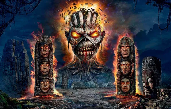 Picture monster, ruins, heavy metal, Iron Maiden