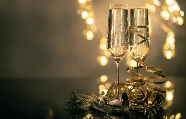 Picture light, lights, reflection, table, wine, Shine, glass, new year