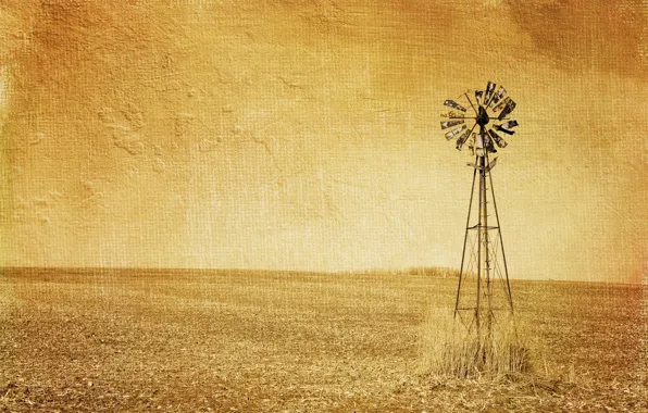 Field, style, background, windmill