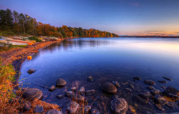 Picture autumn, the sky, clouds, landscape, nature, lake, boats