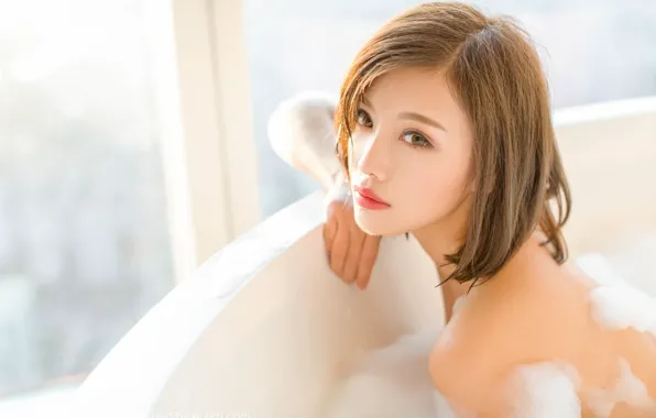 Look, pose, bath, Asian, sexy, beautiful girl, bath, sexy