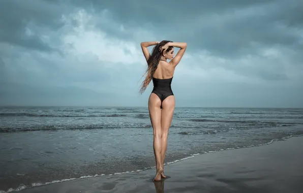 Swimsuit, girl, girl, beach, long hair, long hair, swimsuit, coast