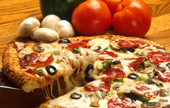 Mushrooms, food, cheese, food, pizza, tomatoes, olives, pizza
