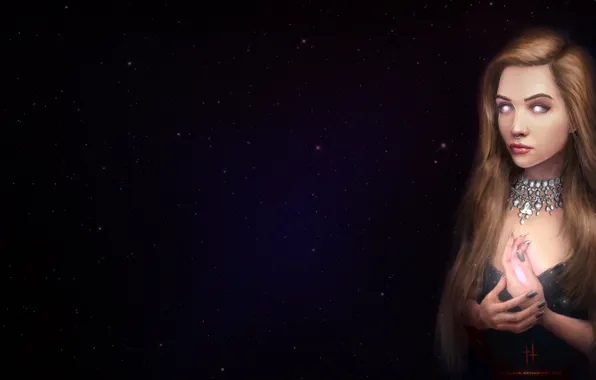 Girl, Figure, Stars, Eyes, Piercing, Art, Art, Evi