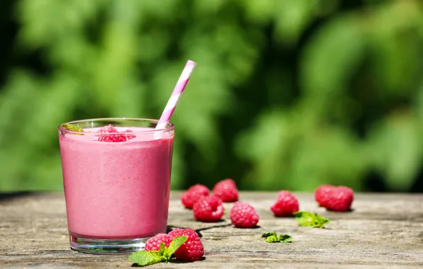 Glass, berries, raspberry, drink, tube, smoothies