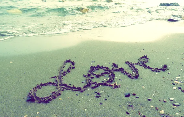 Sand, beach, love, the inscription, wave, love