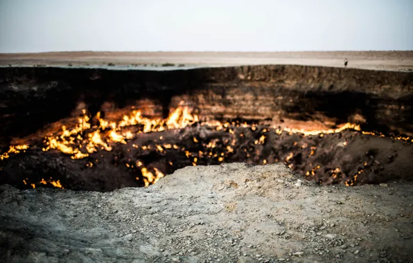 Picture the sky, fire, desert, people, horizon, edge, gas, Turkmenistan