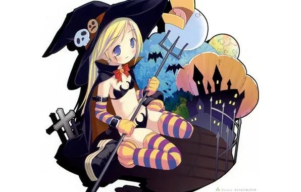 Castle, crosses, Trident, Halloween, gloves, bats, Alice, striped stockings