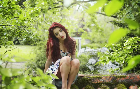 Nature, stones, dress, redhead
