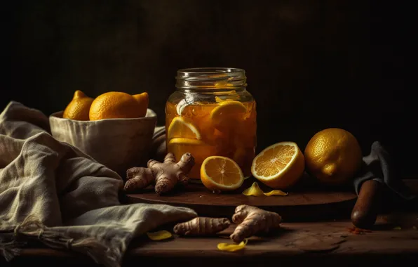 Table, tea, Bank, fabric, drink, bowl, still life, lemons