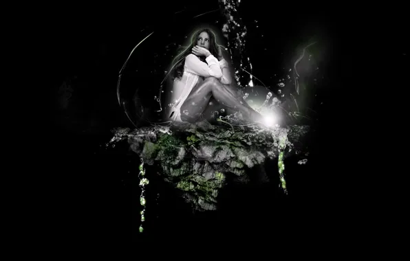 Picture water, rock, Kate, photoshop, Beckinsale, Kate, Beckinsale