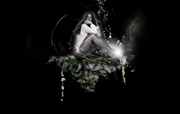 Water, rock, Kate, photoshop, Beckinsale, Kate, Beckinsale