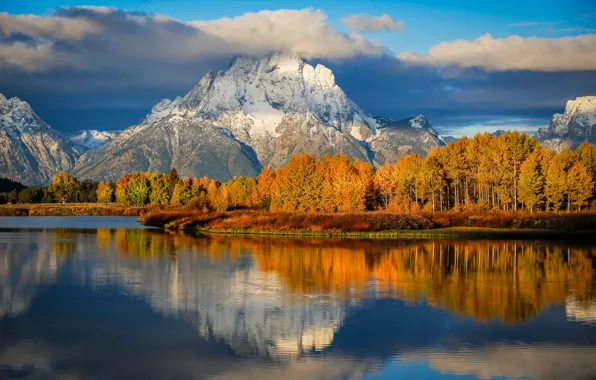 Picture autumn, morning, Wyoming, USA, state, national Park Grand Teton, Oxbow Bend
