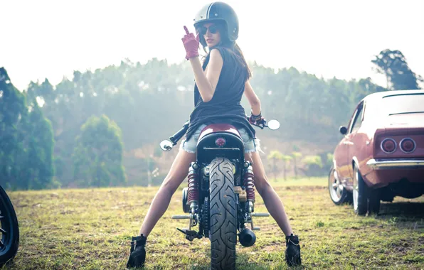 Girl, vintage, motorcycle, cafe racer