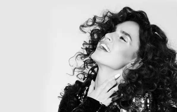 Pose, portrait, makeup, singer, hair, black and white, Sievert, Zivert