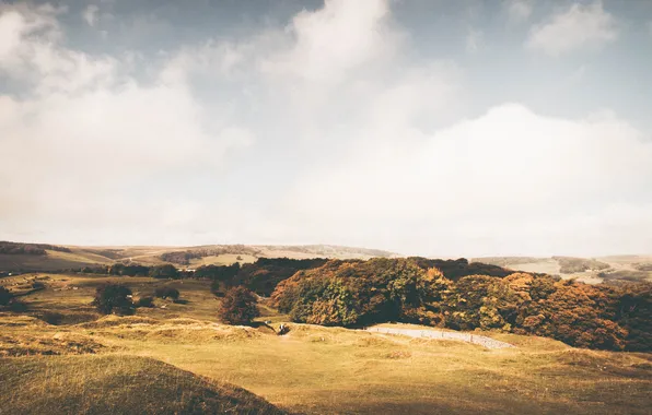 Field, the sky, clouds, people, horizon, the countryside