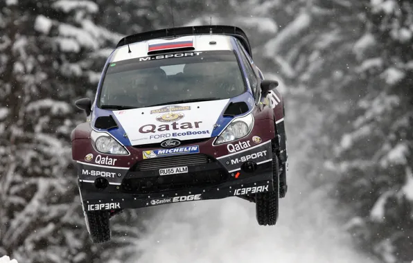 Picture Ford, Winter, Snow, Forest, Machine, Flight, WRC, Rally