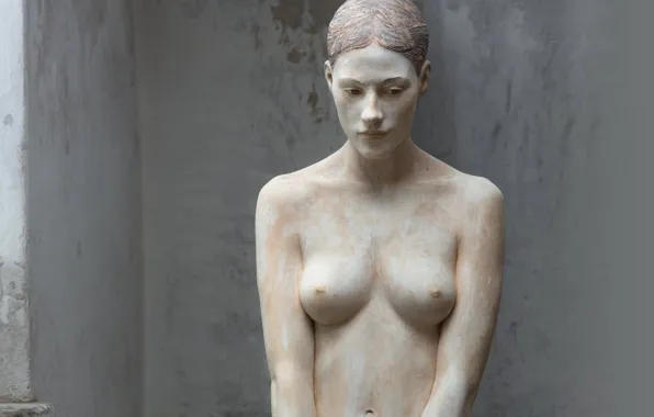 Chest, girl, tree, statue, body sculpture