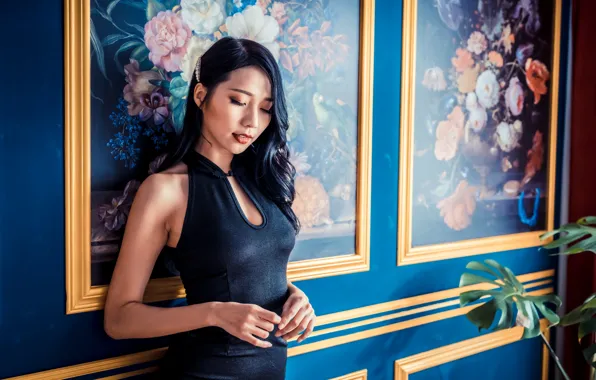 Picture pose, model, portrait, interior, makeup, figure, dress, brunette
