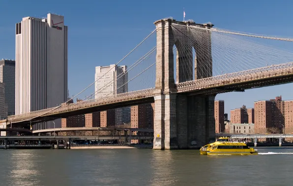 Picture New York, sea, bridge, New York, Brooklyn Bridge, cutter