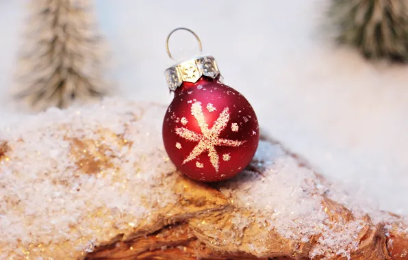 Picture balls, snow, snowflakes, red, holiday, toy, new year, Christmas