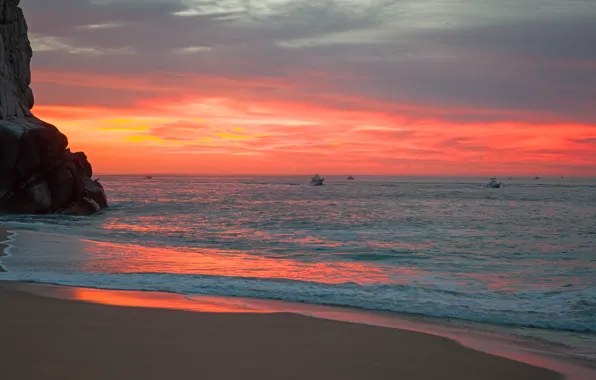 Sand, sea, wave, beach, the sky, color, clouds, landscape