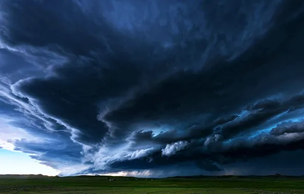 The storm, field, the sky, landscape, clouds, nature, rain, lightning