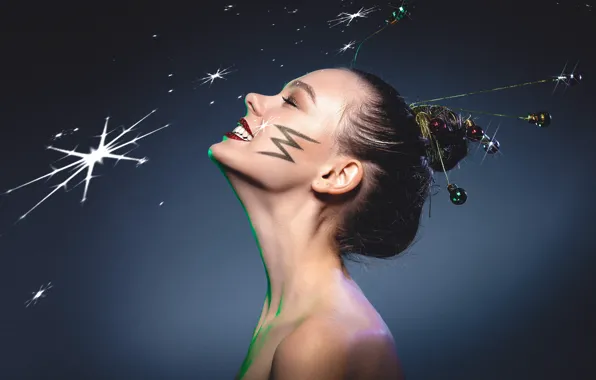 Color, girl, face, smile, background, paint, makeup, lipstick