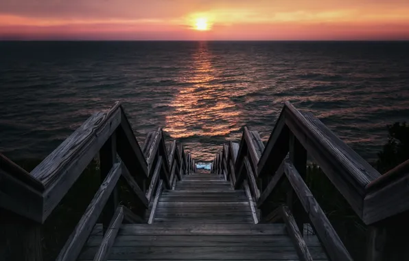 Picture sea, sunset, bridge