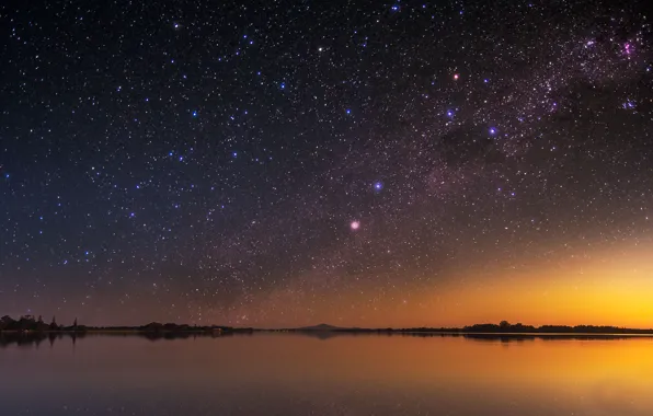 Stars, sunset, reflection, river, Australia, twilight
