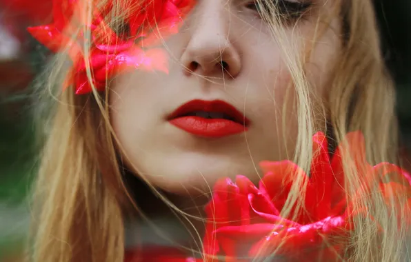 Girl, flowers, background