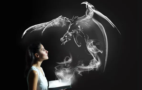 Picture girl, dragon, book