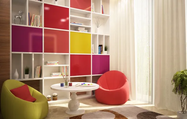 Carpet, interior, chairs, table, modern, children's room
