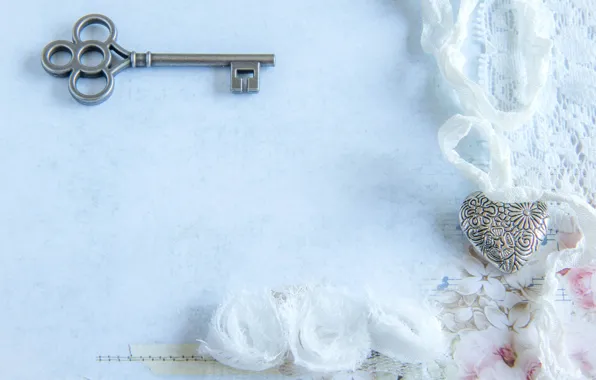 Heart, key, lace, vintage