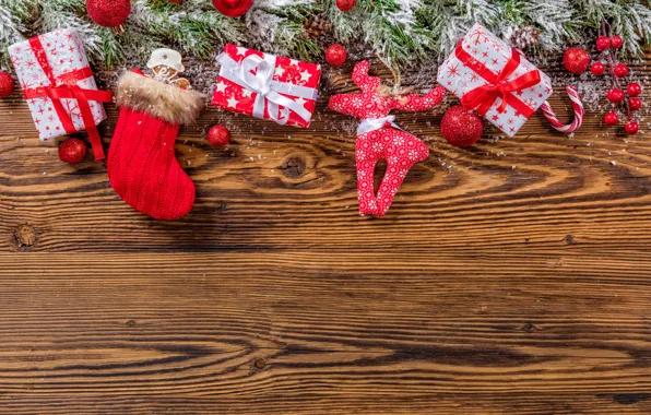 Snow, decoration, tree, New Year, Christmas, gifts, happy, Christmas