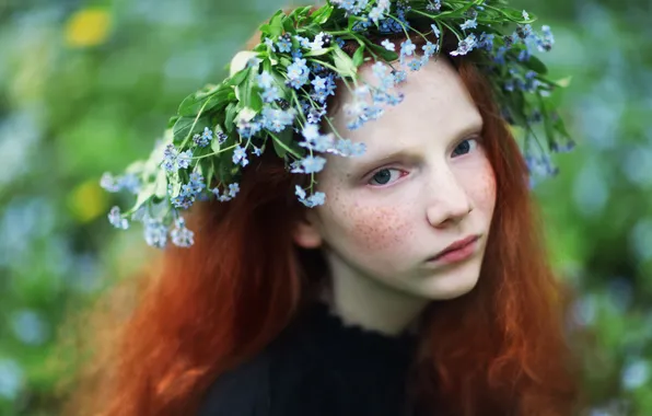 Picture portrait, girl, wreath
