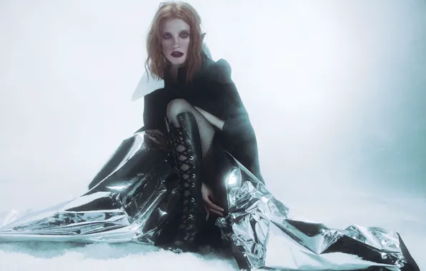 Boots, makeup, actress, hairstyle, brown hair, coat, photoshoot, Vogue